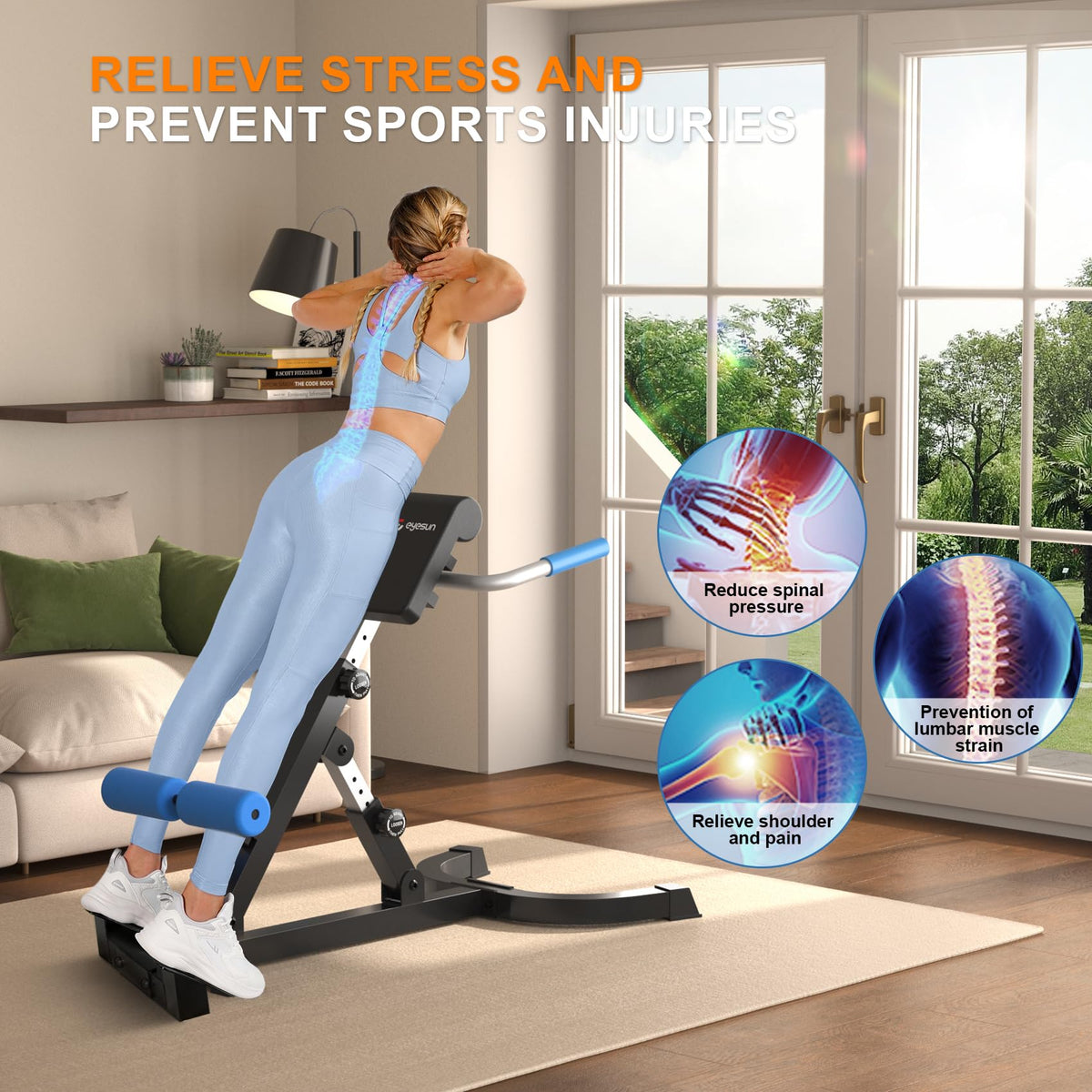 Foldable Back Extension Machine, Roman Chair, Adjustable Ab Back Extension Machine,Core Strength Trainer,Back Exercise Machine for Glute,Ab Workouts,Full All-in-One Body Workout&Home Gym Fitness（Blue）