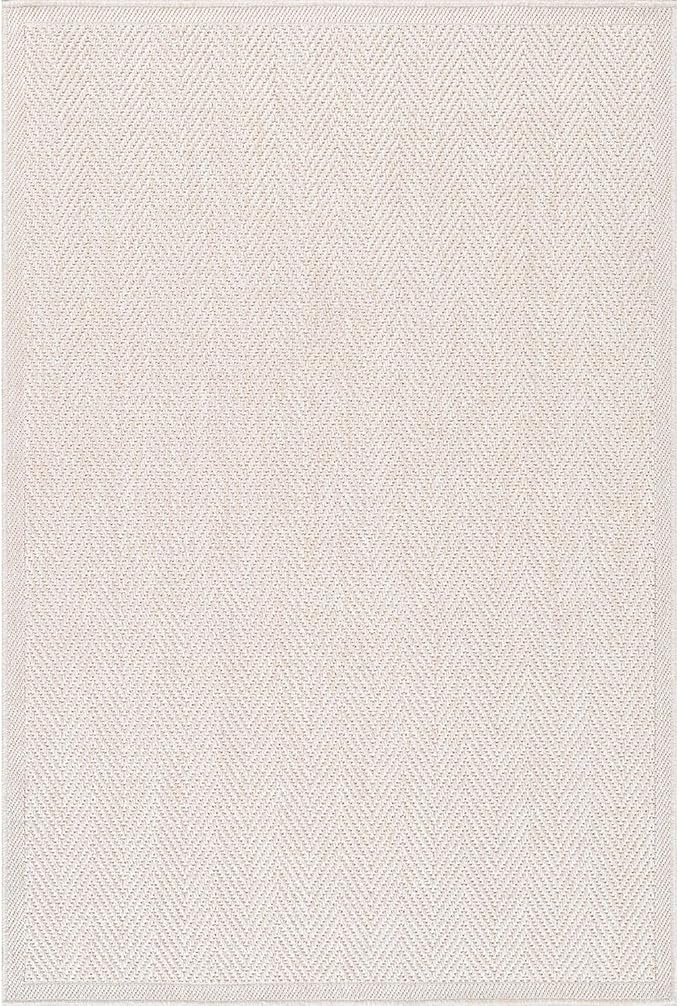 CAMILSON Easy Jute Rug 10x14, Indoor Outdoor Off-White Color Fiber Area Rugs for Living Room and Patio Rug Herringbone Boho Woven Design Easy-Cleaning Washable Outside Carpet Alfombras 10 x 14