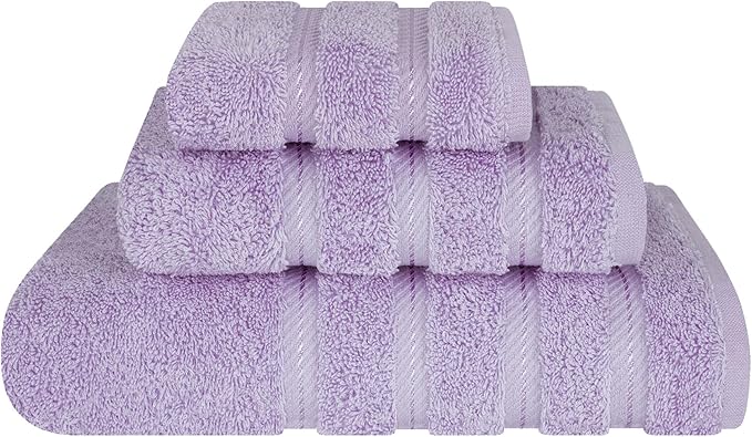 American Soft Linen Premium 3 Piece Towel Set, 1 Bath Towel 1 Hand Towel 1 Washcloth, 600 GSM 100% Cotton Turkish Towels for Bathroom, Lilac Towel Set