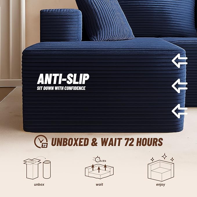 Chaise Lounge Chair, Boneless Couch for Living Room and Bedroom, Sleeper Couches Reading Chairs, Corduroy, Blue