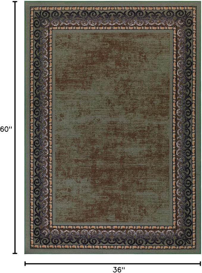 Antep Rugs Alfombras Bordered Modern 3x5 Non-Slip (Non-Skid) Low Pile Rubber Backing Indoor Area Rug (Green, 3' x 5')