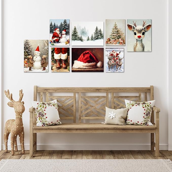 Vintage Evergreen Tree Christmas Canvas Wall Art - Rustic Pine with Gifts Framed Canvas Prints for Kitchen & Bathroom, Cozy Christmas Wall Decor, Ideal Christmas Gifts & Winter Decor