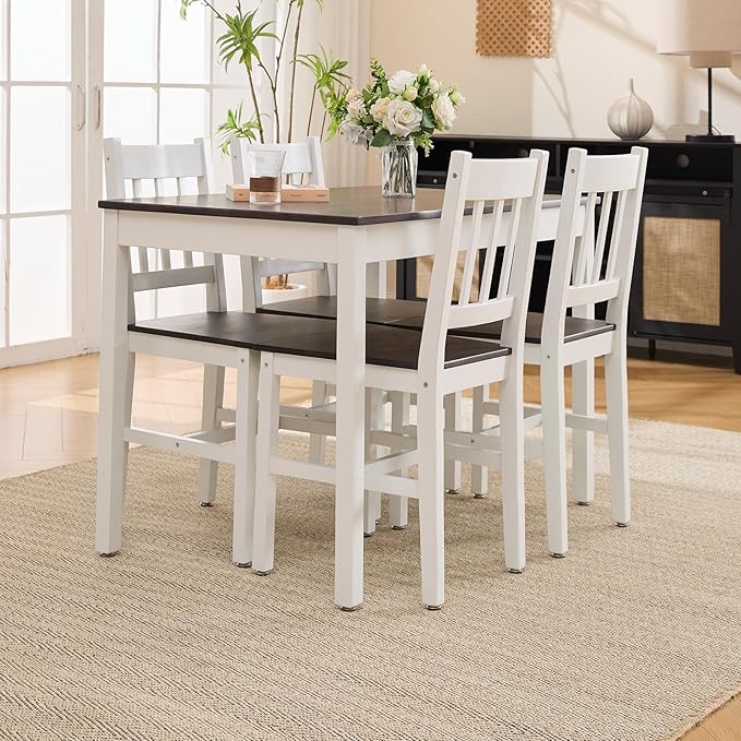 Dining Table Set for 4, 5 - Piece Kitchen Table Set 42.5 Inch Rectangular Dining Table with Chairs Solid Wood Dining Set for Kitchen/Dining Room,Home, Small Space, Apartment, Brown