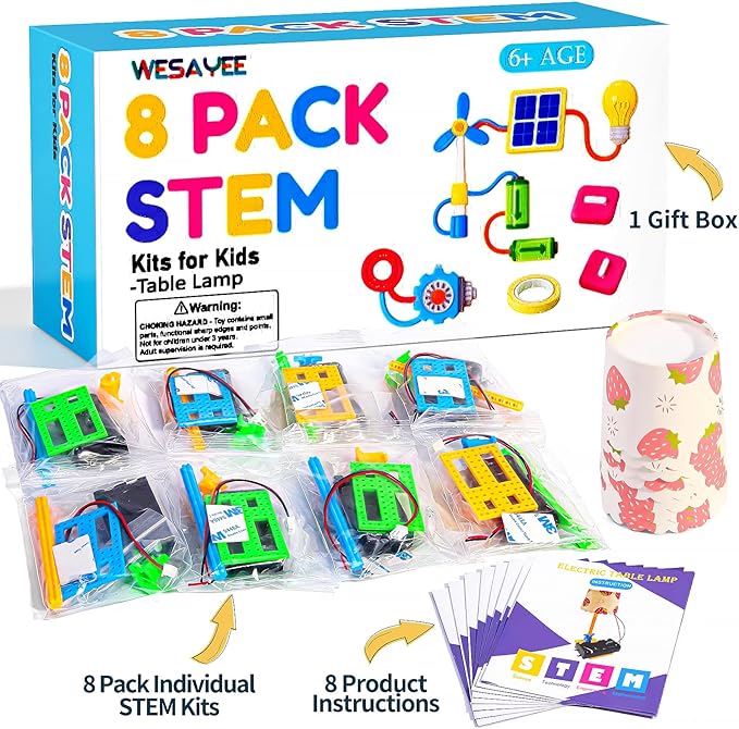 Bulk STEM Kits - 8 Set Electric Light Engineering Circuit Kit, Science Experiments Building Toys for Ages 8-12, STEM Girls Boys Arts and Crafts, Table Lamps for Kids Activities 8-10 10-12 14