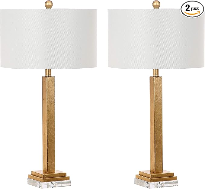SAFAVIEH Lighting Collection Perri Farmhouse Gold/ Crystal Base 30-inch Bedroom Living Room Home Office Desk Nightstand Table Lamp Set of 2 (LED Bulbs Included)