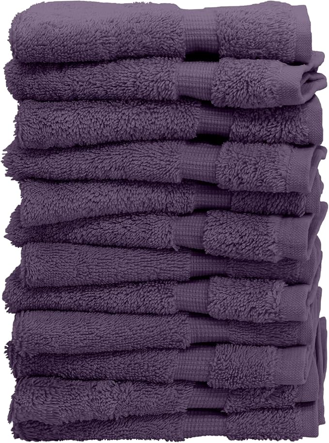 Luxury Hotel & Spa Collection Highly Absorbent, 100% Turkish Cotton 700 GSM, Eco Friendly Towel, for Bathroom, Gym and Kitchen Dobby Border Soft Towel Set (Plum, Wash Cloths - Set of 12)