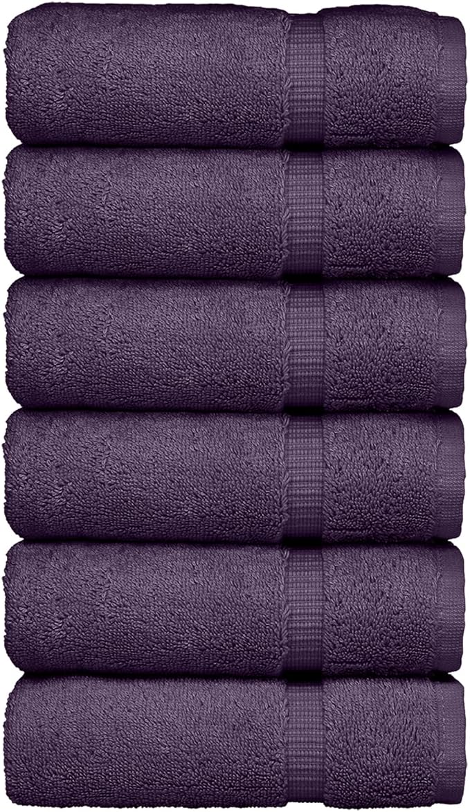 Luxury Hotel & Spa Collection, Quick Dry 100% Turkish Cotton 700 GSM, Eco Friendly Towel, for Bathroom, Gymand Kitchen Dobby Border Soft Hand Towel Set 16 X 30, Plum, Hand Towels - Set of 6