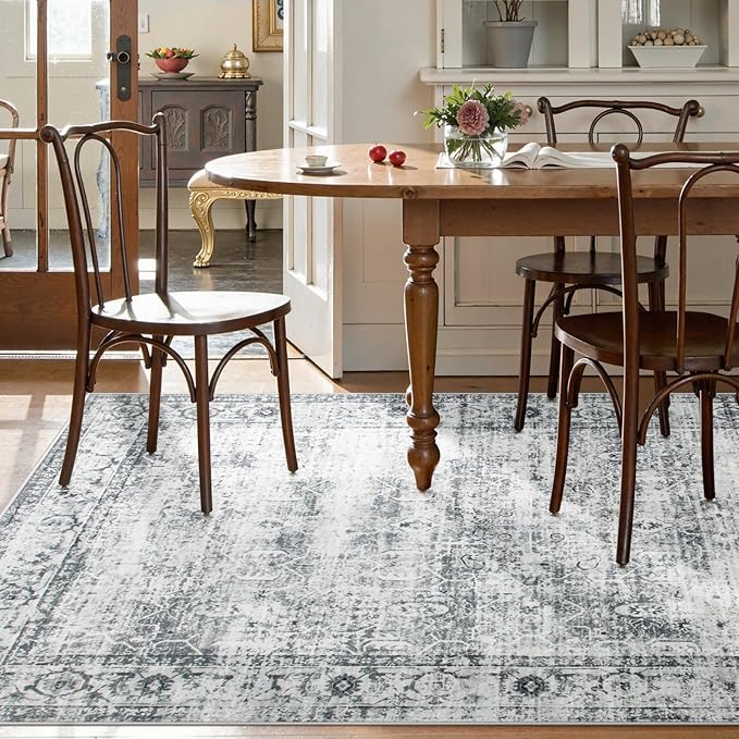 Lahome Vintage 5x7 Washable Grey Rugs for Living Room Bedroom, Soft Dining Room Rugs for Under Table, Non Slip Indoor Throw Carpet for Entryway Kitchen Office (5x7ft,Grey)