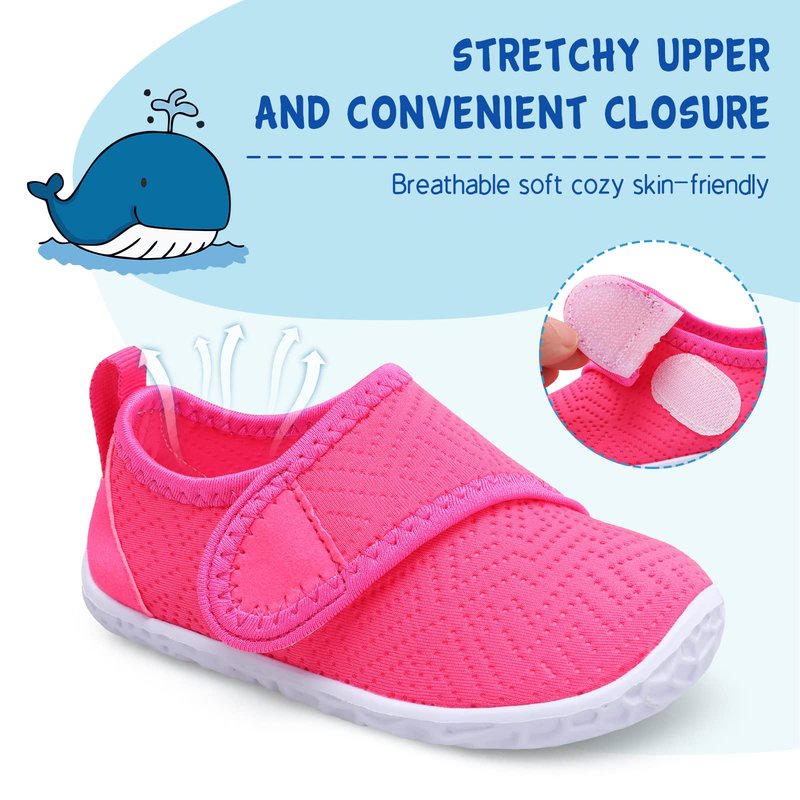 LeIsfIt Kids Water Shoes Toddler Girls Boys Swim Shoes Outdoor Quick-Dry Breathable Aqua Socks for Beach Pool Surf, Dark Pink, 1 Big Kid