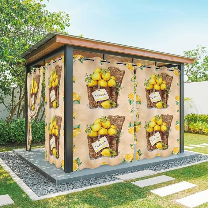 Lemon Outdoor Curtains for Patio Lemons in Baskets Summer Tropical Plant Brown