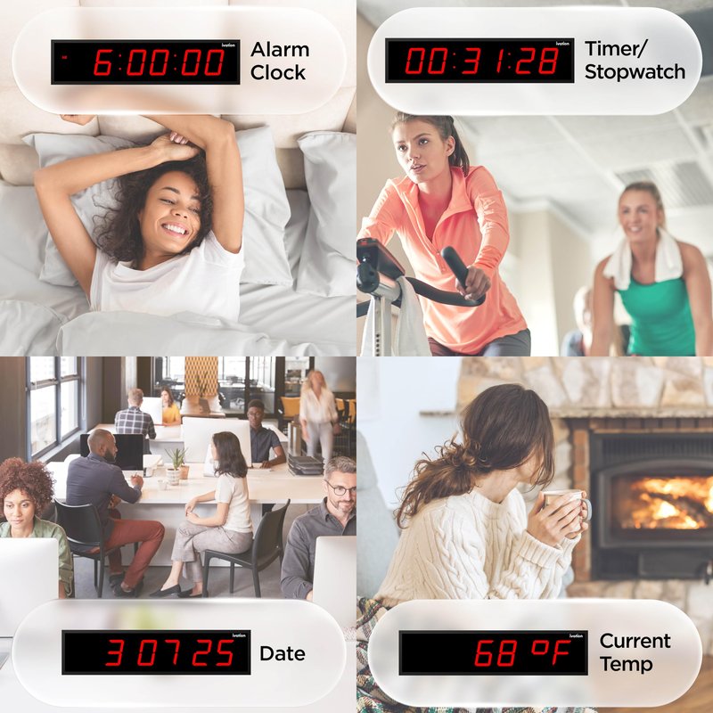 Ivation Oversized 24" Large Digital LED Clock | Big Digital Clock w/Multi-Function Display – Stopwatch, Timer, Alarms, Temp & Date | 6 Brightness Levels, Time Memory & Remote (Red)