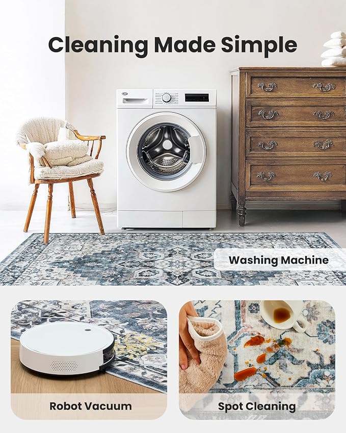 AMADA HOMEFURNISHING 2x3 Washable Area Rug, Low-Profile Entryway Rug with Non-Slip Backing & Durable Edge Binding, Vintage Rug Pattern, Small Rugs for Entryway, Kitchen & Living Room