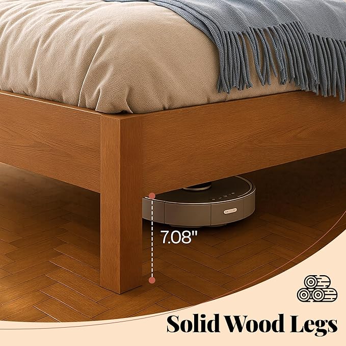 Jocisland Full Size Bed Frame with Tall Upholstered Curved Headboard, Solid Wood Platform Bed, No Box Spring Needed, Wood Slat Support, Easy Assembly, Walnut