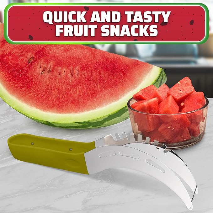 2-in-1 Watermelon Slicer Cutter Tool, Stainless Steel, Cubes & Slices