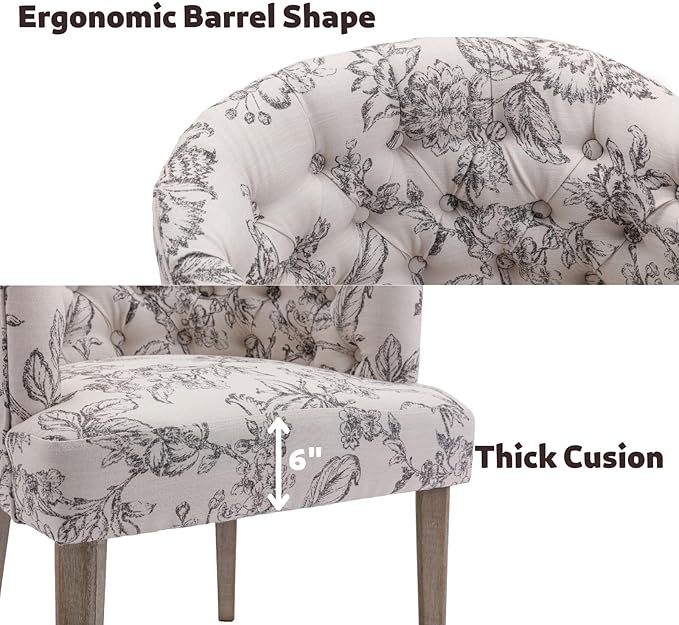 DUOMAY Modern Tufted Dining Chairs Set of 8, Linen Upholstered Side Chair, Comfy Accent Barrel Chair with Wood Legs for Home Kitchen Dining Room Living Room Restaurant, Beige Flower Pattern
