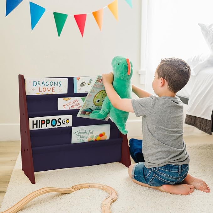 Wildkin Sling Bookshelf, Cherry with Blue, Model:SBS00286