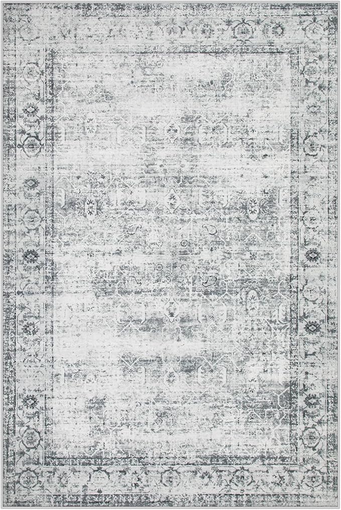 Lahome Vintage 6x9 Washable Grey Rugs for Living Room Bedroom, Soft Dining Room Rugs for Under Table, Non Slip Indoor Throw Carpet for Entryway Kitchen Office (6x9ft,Grey)