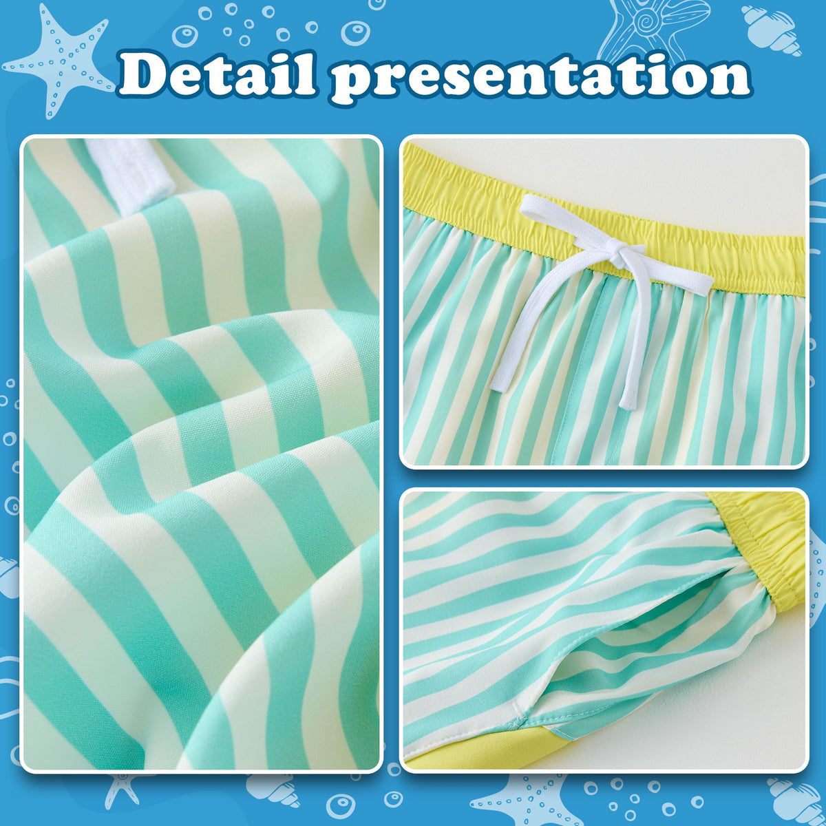UMELOK Boys Swim Trunks with Compression Liner Kids Stretch Quick Dry Swimming Shorts Toddler Bathing Suit with UPF 50+ Green and White Stripes,10-12Y