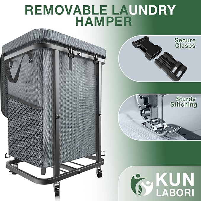 40 Gal(150L) High Grade Large Laundry Basket with Wheels, Rolling Laundry Hamper, Laundry Cart with Metal Frame and Removable Bag Design, Suitable for Laundry Room, Bedroom