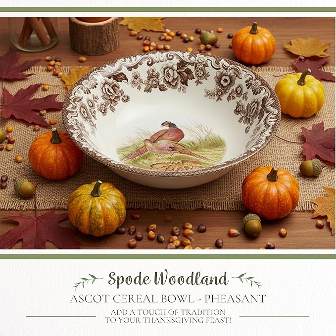Spode Woodland Ascot Cereal Bowl – Fine Earthenware Dish Featuring Pheasant Design – Wildlife-Inspired Tableware for Breakfast, Soup & Everyday Dining – English Country Collection, Kitchen Décor