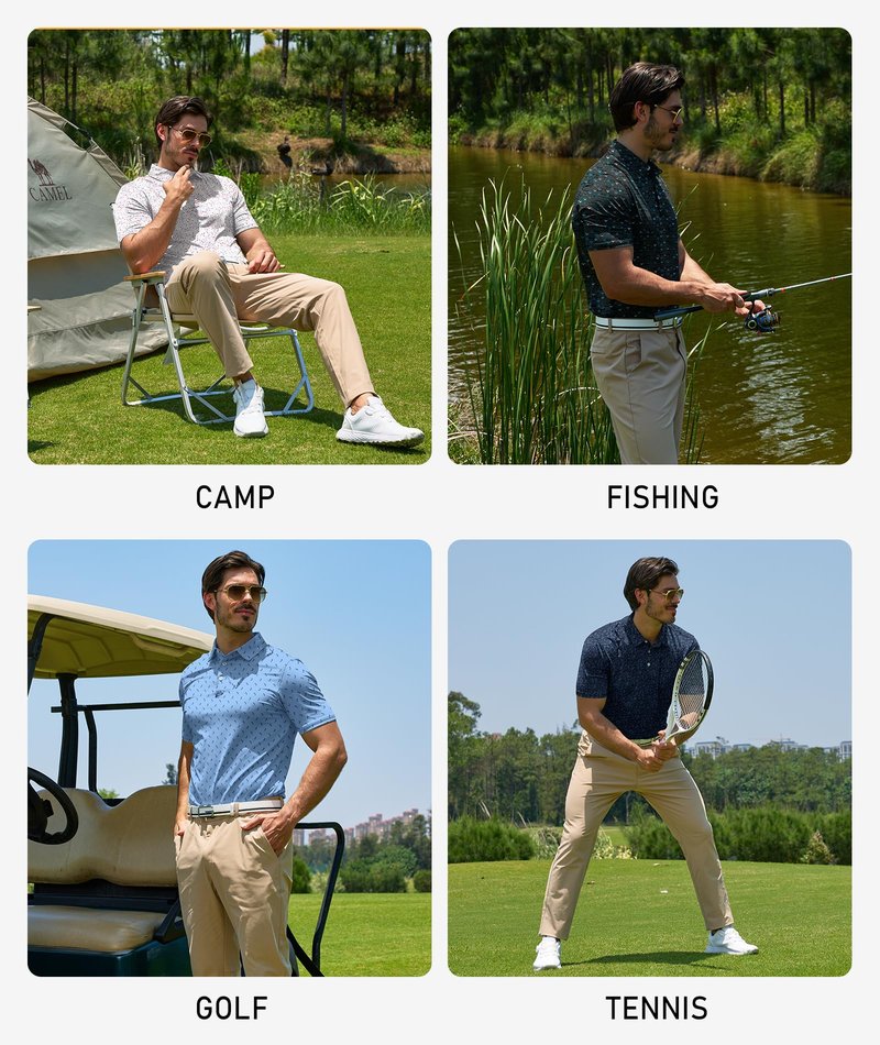 ZITY Mens Golf Polo Shirts Short Sleeve UPF 50+ Performance Moisture Wicking Print Pattern Casual Collared Golf Shirt for Men Lake Blue Large