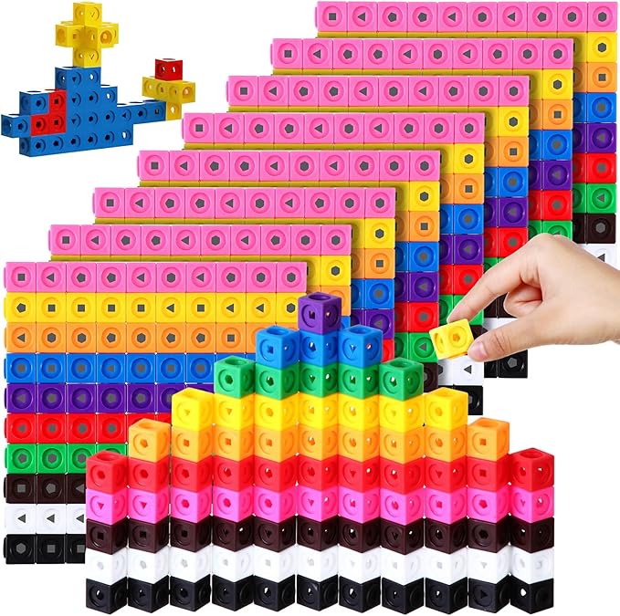 Poen 800 Pcs Linking Cubes for Math Counting Blocks Colorful Manipulatives Cubes Toy Connecting Blocks Education Learning Math Construction Toy for Kids Ages 4-8 Stem Activity
