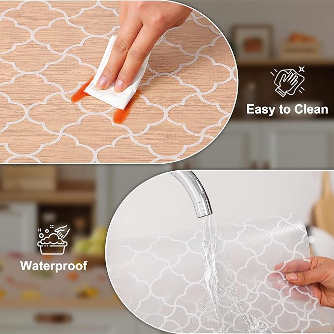 Cooyes Shelf Liner – Premium Non-Adhesive Cabinet & Drawer Liner for Kitchen – Waterproof Shelf Paper with Modern Pattern – Durable EVA Cabinet Mat – Easy to Cut (17.5" W x 78.7" L)