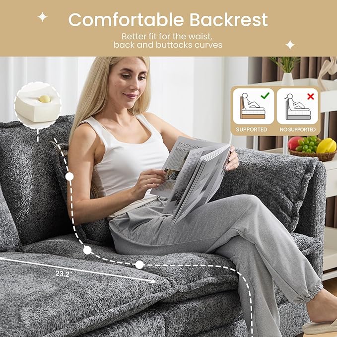 76.2" Modular Sectional Sofa with Movable Ottoman, Deep Seat couches for Living Room, 2 Seater Loveseat Sofa, L Shaped Comfy Cloud Couch with Removable Cover, Armrest Pillow (Grey)