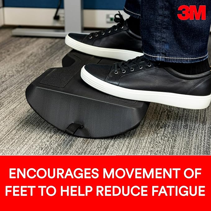 3M Foot Rest for Standing Desks, Two-Sided Rocking and Stationary for Sitting or Standing, Helps Reduce Leg and Foot Fatigue, Black (FR200B)