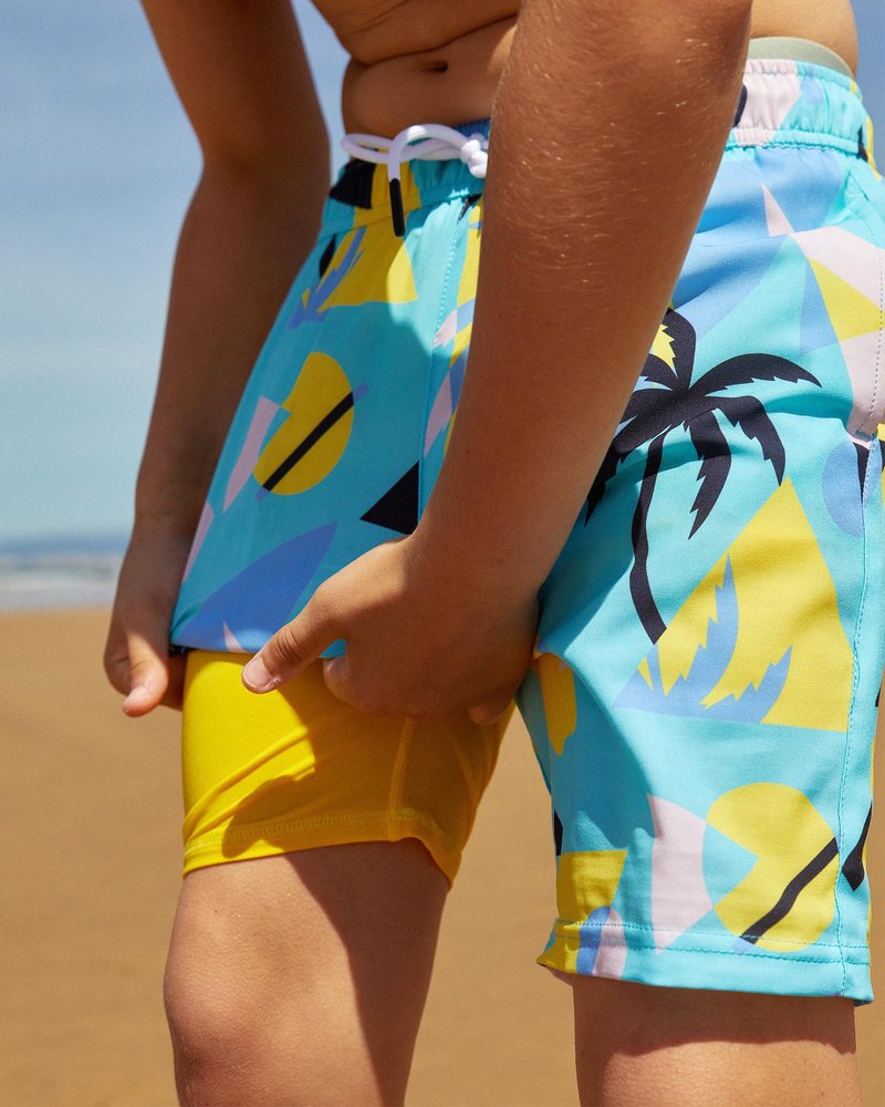 maamgic Boys Swim Trunks with Compression Liner Toddler Stretch Swim Shorts Quick Dry Swimming Trunks Boxer Brief 2 in 1 Beach Shorts Egg Yolk Coconut 2T