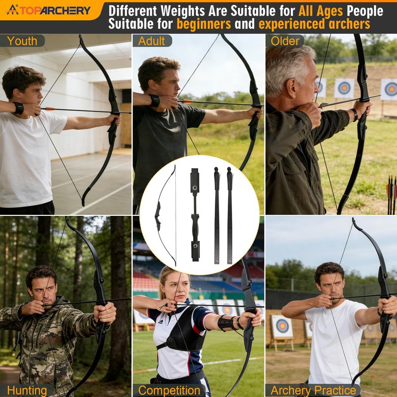 TOPARCHERY Archery 57" Takedown Youth Recurve Bow Hunting Black Long Bow for Beginner Teenagers Right Left Hand Black - Draw Weight 30lbs 40lbs (40)