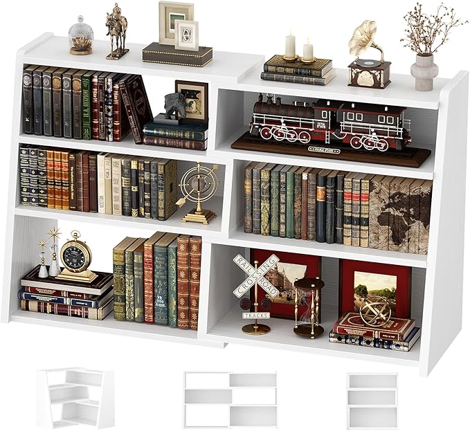 Armocity Book Shelf - Small Expandable Ladder Shelf, Short Corner Bookshelf for Small Spaces, 4 Tier Wood Narrow Bookcase, for Living Room, Bedroom, Entryway, White
