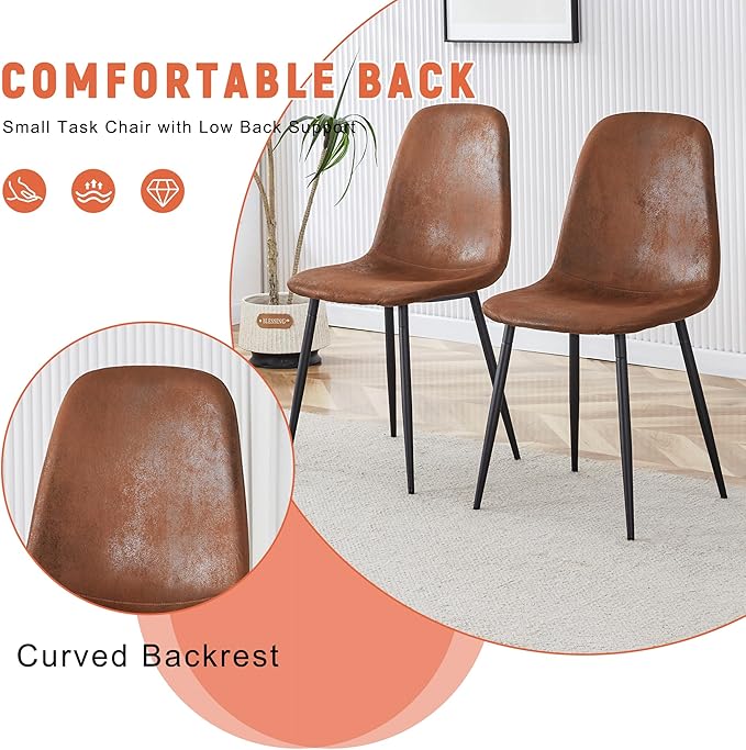 AZmac Round Dining Table Set for 4, Wooden Round Table 5-Piece with Modern Farmhouse Dining Table and 4 Suede Leather Chairs for Kitchen Dining Room, Walnut Table + 4 Brown Chairs
