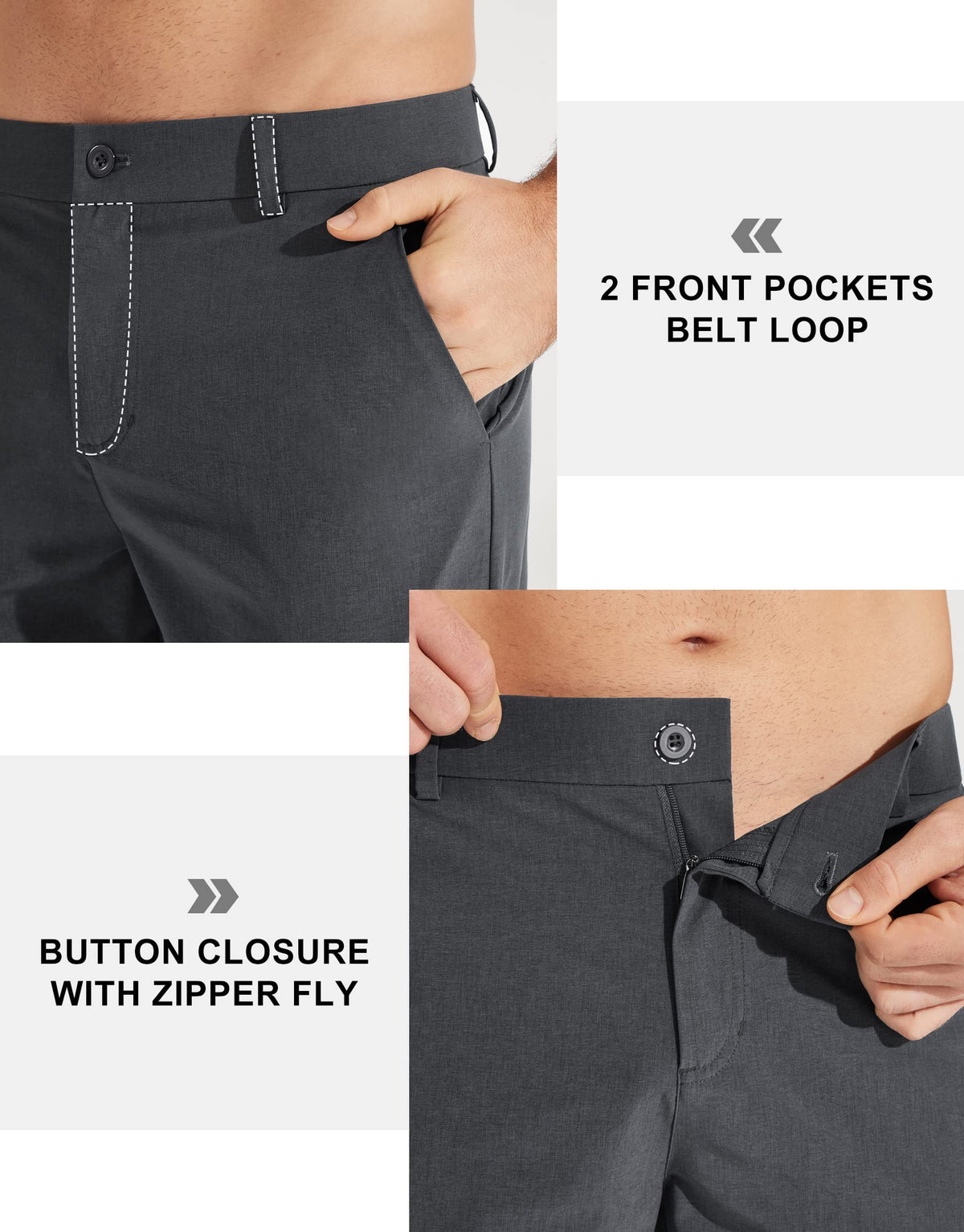 Libin Mens Golf Pants Classic Fit Stretch Work Dress Pants 32" Quick Dry Lightweight Business Casual Trousers Comfort Water Resistant, Iron Grey, 32W x 32L