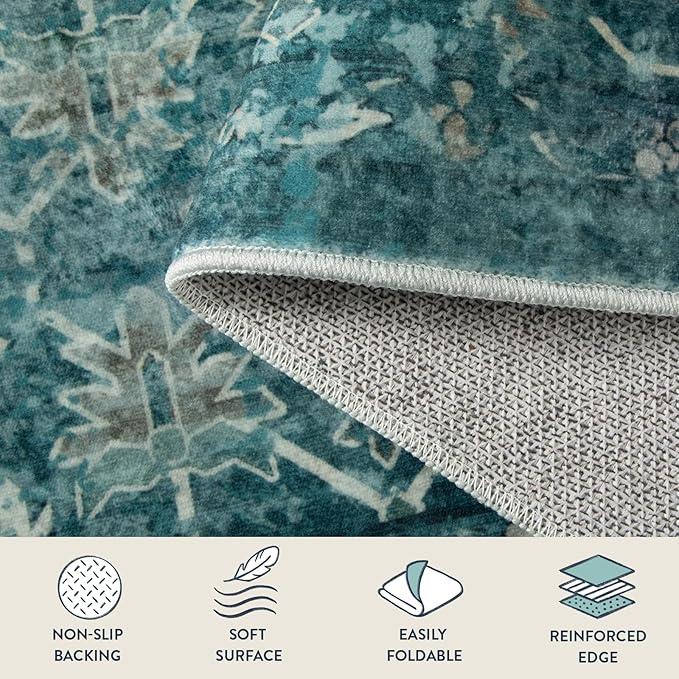 Lahome Vintage 8x10 Washable Blue Rugs for Living Room Bedroom, Boho Dining Room Rugs for Under Table, Soft Non Slip Indoor Throw Carpet for Home Office Playroom (8x10ft,Blue)