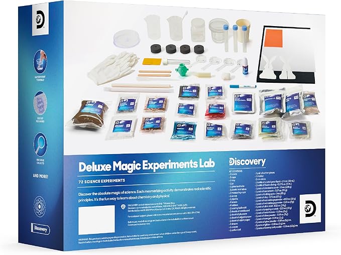 Discovery™ Magic Science Lab – 72 STEM Experiments for Kids| Reactions, Illusions, Crystals, Slime & Light Tricks| DIY Chemistry Project Kit| Educational Learning Toy| Physics Activity Set Ages 8+
