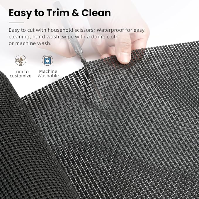 BAGAIL Drawer and Shelf Liner, 17.5 in X 20 Ft Non-Adhesive Shelf Liners for Kitchen Cabinets, Thick Strong Grip Liners for Desk, Shelves, Bathroom Drawers, Cabinet Protection - Charcoal