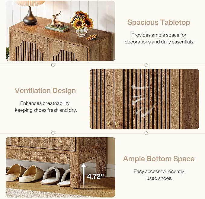 Tribesigns Shoe Cabinet with Doors, 5-Tier Shoe Storage Cabinet with Adjustable Shelves, 20 Pairs Wooden Shoe Rack Organizer, Tall Narrow Shoe Cabinet for Entryway, Hallway, Living Room, Rustic Brown