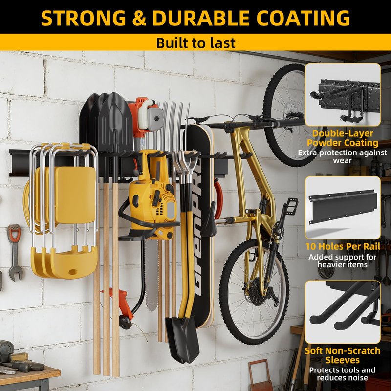 GRENPRO Garage Tool Organizer Wall Mount with 49.5 inches Rails and 6 Double-layer Hooks, Heavy Duty Tool Rack, Garage Storage Rack For Yard Tools
