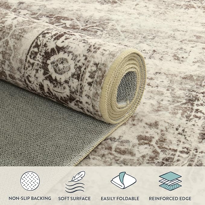 Lahome Washable Rug 6x9 Beige Area Rugs for Living Room,Boho Soft Room Rugs for Bedroom Indoor Carpet,Vintage Non-Slip Low-Pile Accent Rugs Dining Room Office Playroom(6 x 9,Beige)