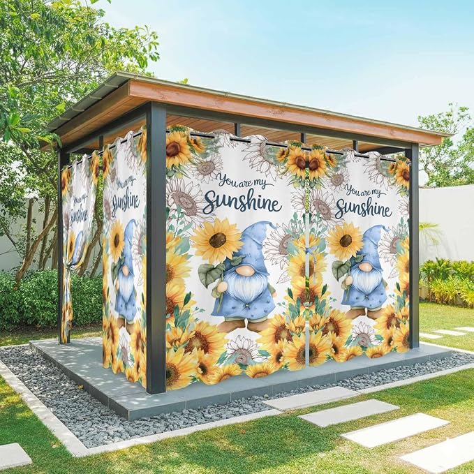 Summer Outdoor Curtains for Patio Sunflowers Gnome Eucalyptus Leaves Waterproof