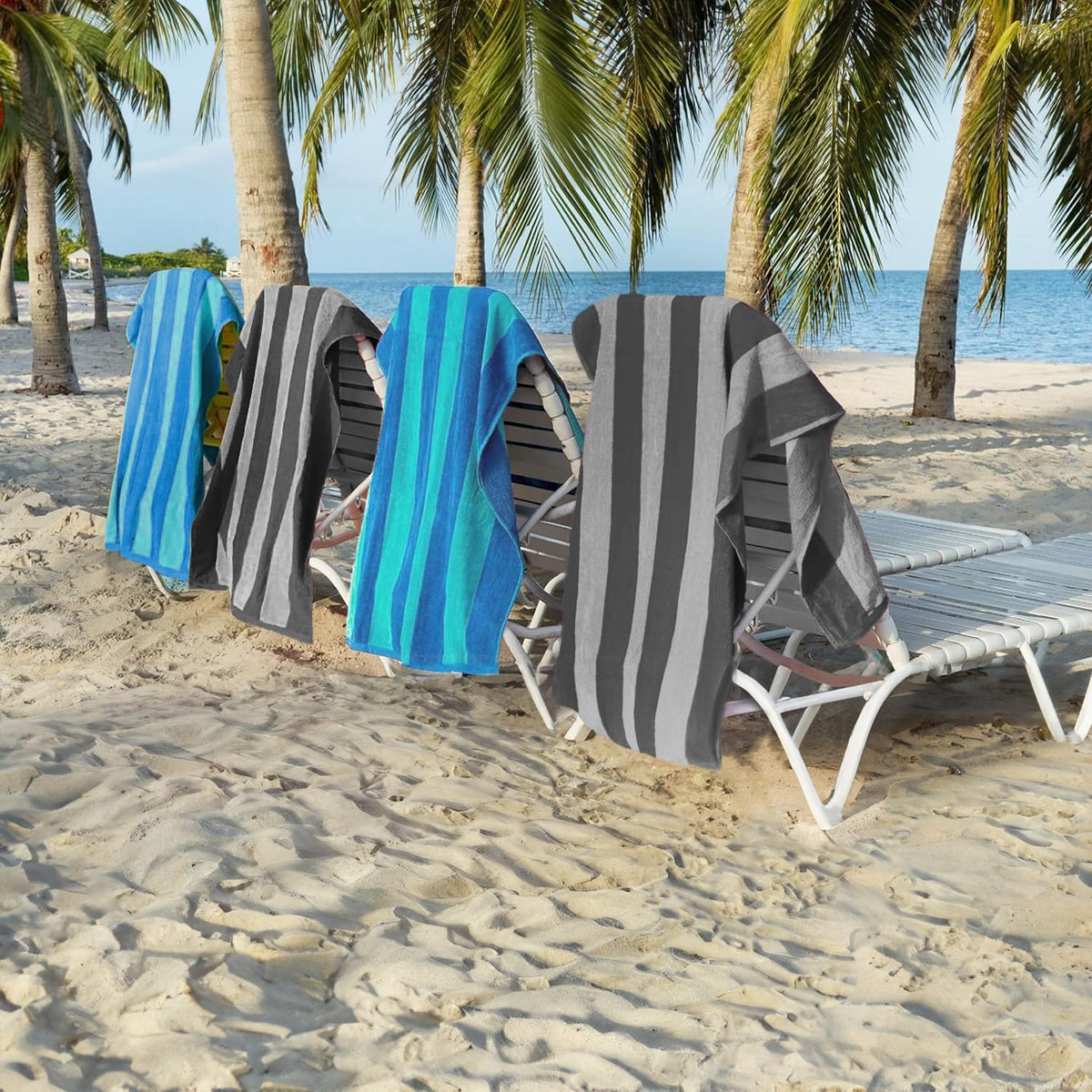 KAUFMAN - Velour Multi-Color Cabana Striped Beach Towels | 100% Cotton Beach Towel Pack 30" x 60" | Absorbent, Quick-Drying Pool Towels for Adults (2 Pack)