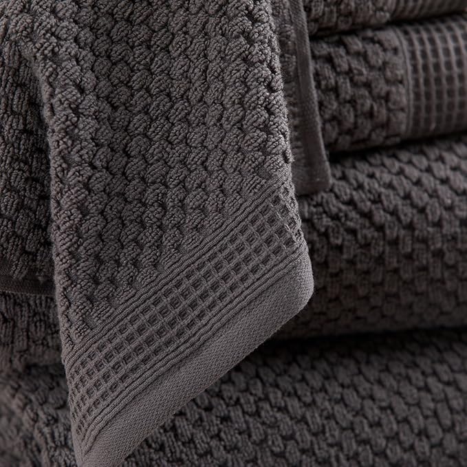 Market & Place 100% Cotton Waffle Textured Bath Towels Set of 4 | Super Soft Quick Dry Bath Towels | Decorative Towels for Bathroom | Belle Collection (Charcoal)