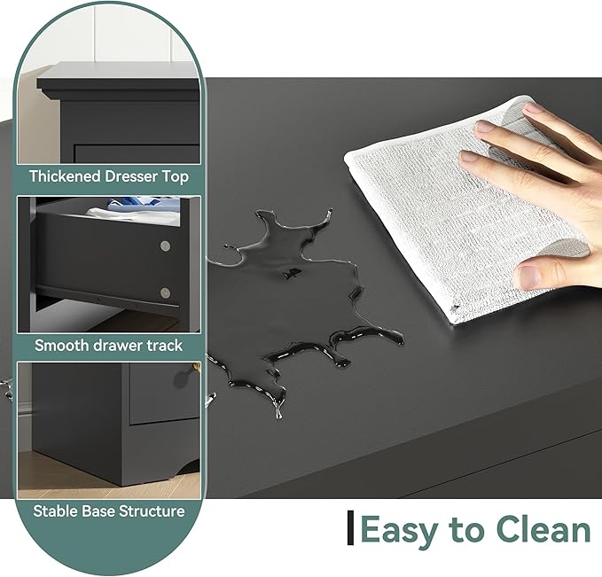 Black Dresser for Bedroom，55" Wide 8 Drawers Dressers,Modern Wooden Chest for Living Room, Hallway