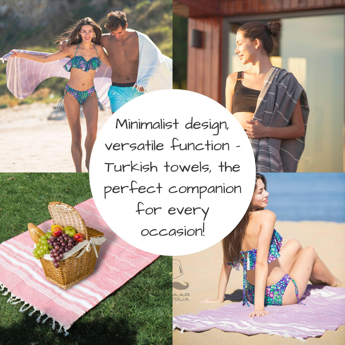 Bazaar Anatolia Turkish Beach Towel – 100% Cotton, Quick Dry, Sand Free Towel for Bathroom, Camping, Travel, Hot Pink – Oversized 71x39 Inches – Stripe Green