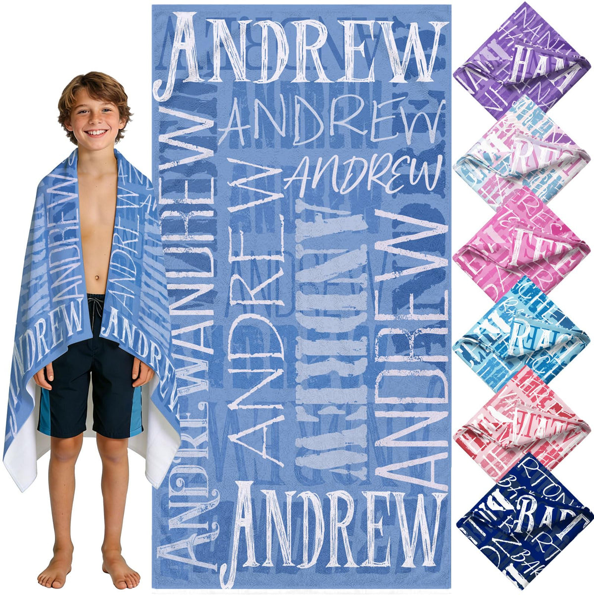 Yoke Style Personalized Beach Towels for Kids, Custom Sand Free Microfiber Beach Towel with Your Name, Customized Quick Dry Pool Towels Easter Gifts for Girls Boys Toddler