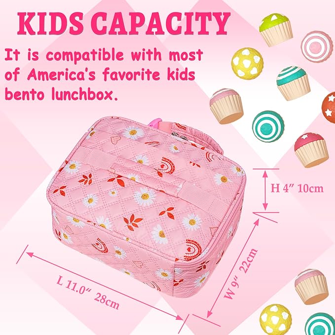 Teen Girls Lunch Box with Snack Bag for Kids Back to School Insulated Preppy Lunch Bag Fits Bento Box Ice Pack Perfectly Lonchera para niñas for Middle High College Students Age 10 11 12 13 14 15 16