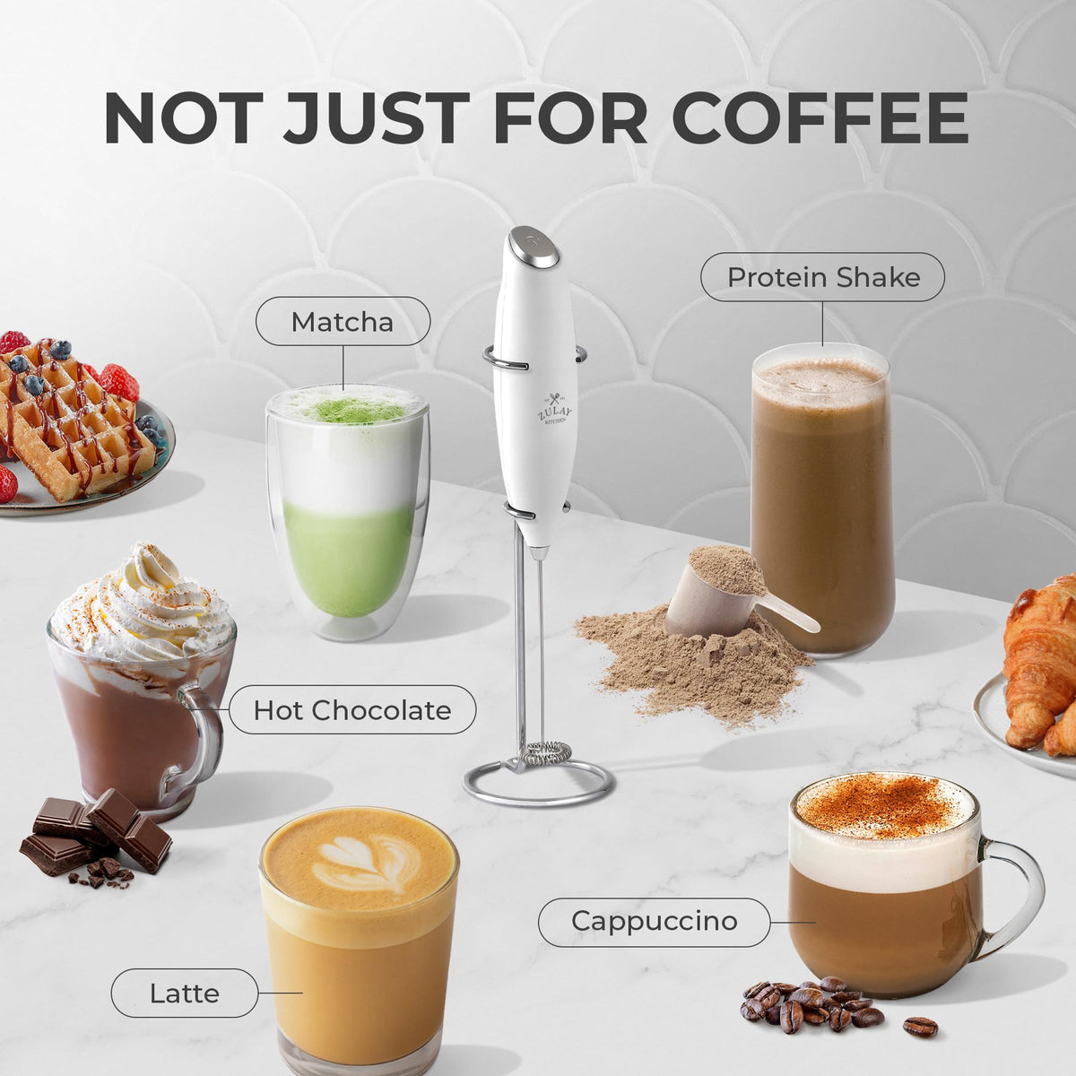 Zulay Kitchen Powerful Milk Frother Wand With Duracell Batteries - Ultra Fast Handheld Drink Mixer - Electric Whisk Foam Maker for Coffee, Lattes, Cappuccino & Matcha - Z1 Motor - Aqua