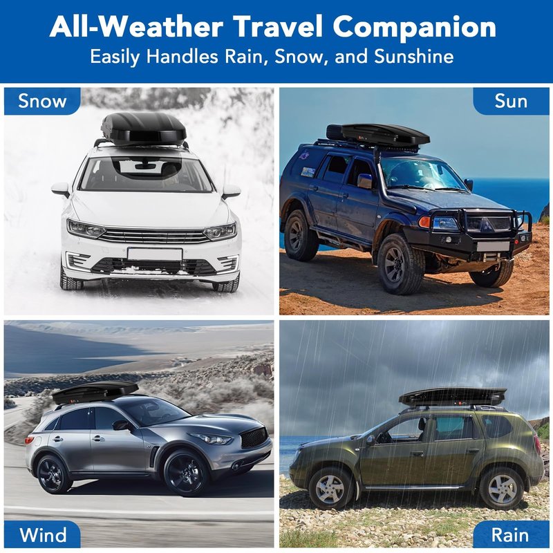 GarveeTech 69 Inch Rooftop Cargo Box Carrier, 17 Cubic Ft. Hard Shell Roof Rack Cargo Carrier with Security Keys, 165 Lbs Capacity Waterproof Rooftop Storage Box, Dual Side Opening