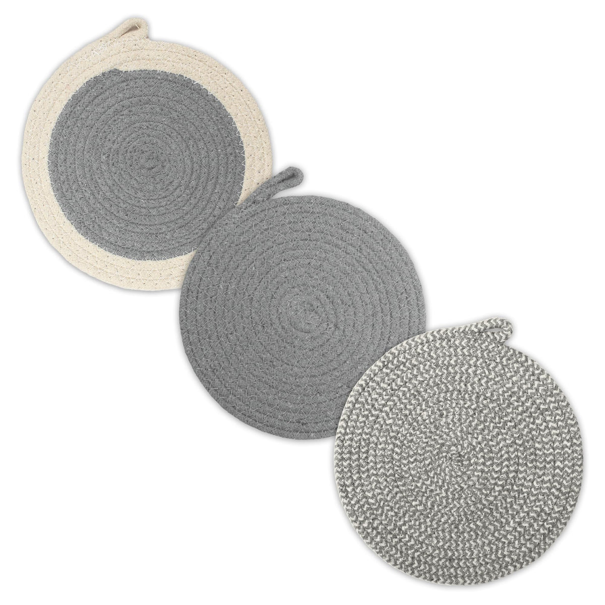 Encasa XO Round Trivet Mats, Heat Resistant Cotton 7" Grey Combo